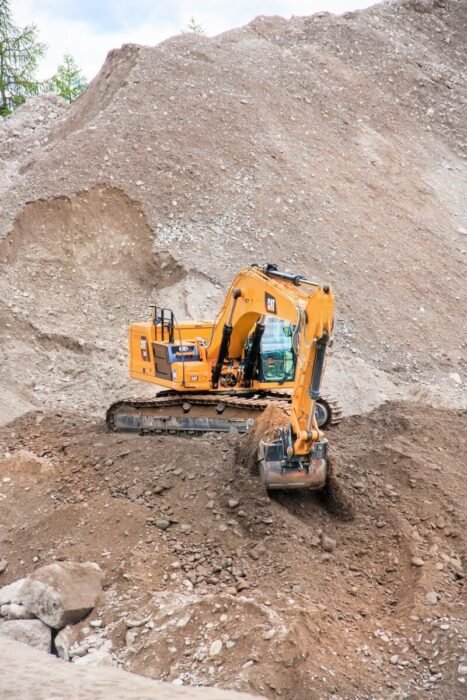 excavators, mountain, debris, earth, work, open pit mining, removal, nature, shovel, backhoe bucket